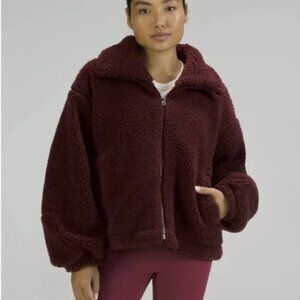 Lululemon Cinchable Fleece Zip Up Sherpa Jacket Women's Red Merlot Size 6 NWT